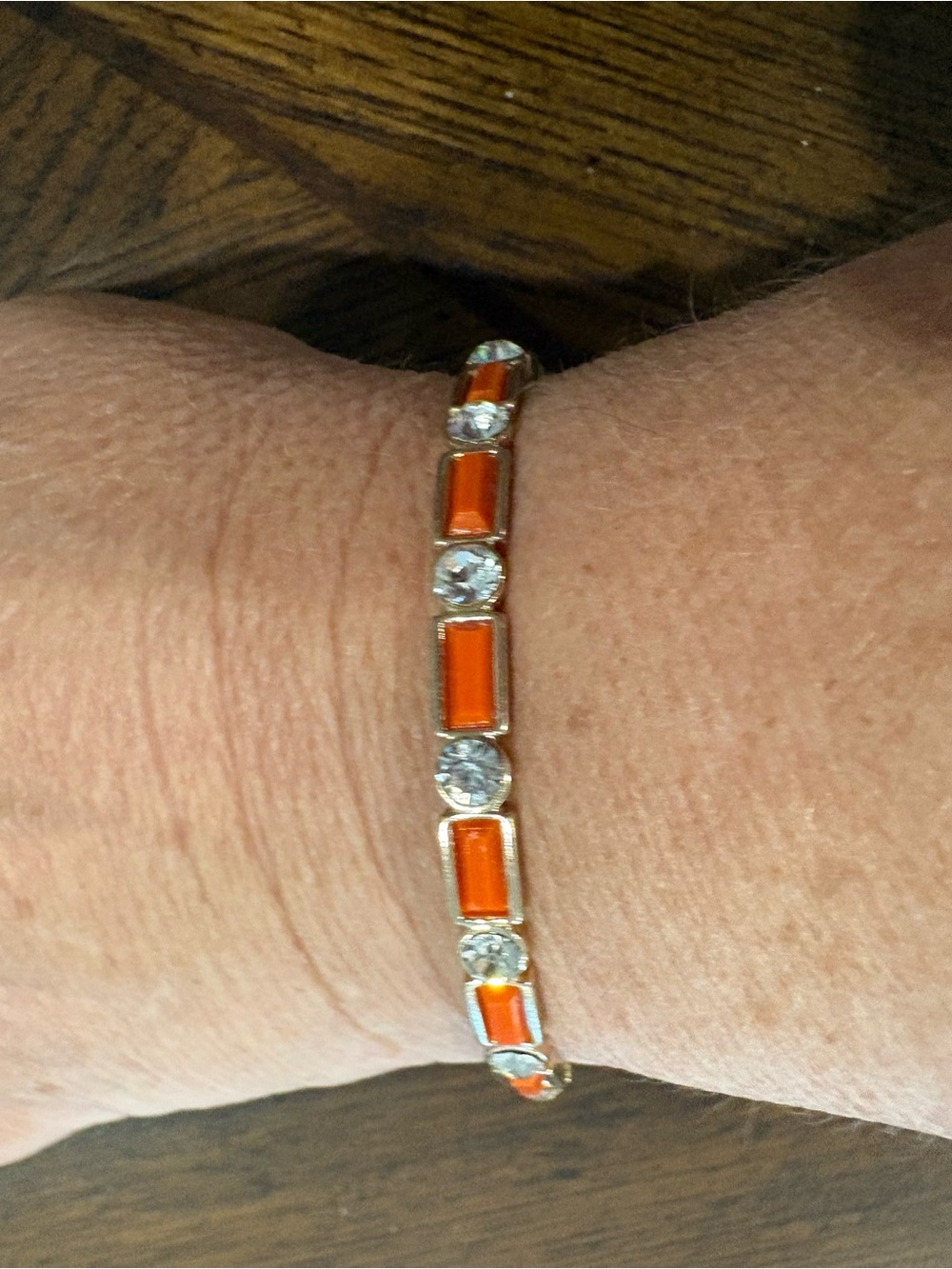 Orange Baguette & Crystal Bangle Bracelet - Women Jewelry